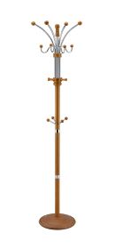 73" Tall Chrome and Wood Coat Rack, Oak finish