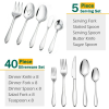 Walchoice 45 Piece Silverware Set with Serving Set, Stainless Steel Flatware Cutlery Set for Home, Metal Eating Utensils Service for 8