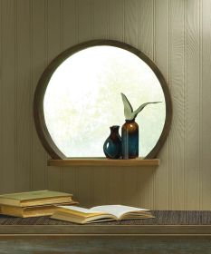 Round Wooden Mirror with Shelf - Rustic Wall Decor for Bathroom or Entryway