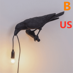 Creative Auspicious Bird Resin Wall Lamp Decoration (Option: Black-B-US)