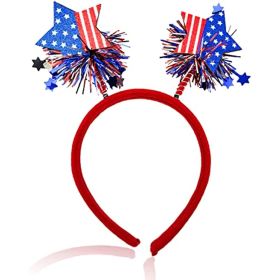 4th of July Headband Independence Day Head Boppers Patriotic Party Hair Supplies Hair Hoop Headwear; 2PCS (Color: Headband-double Stars)