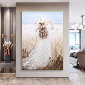 Handmade Oil Painting Nice Day Sky Sea Meadow Flowers Painting on Canvas Handmade Wall Art Original Oil Artwork for Home Living Room Bedroom  Office D (style: 2, size: 60X90cm)