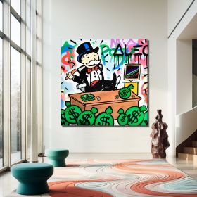 Hand Painted Cartoon Figure Oil Painting Rich Monopoly Alec Pop Art Graffiti Canvas Banksy Art Monopoly Graffiti Street Graffiti Wall Art (style: 1, size: 140x140cm)