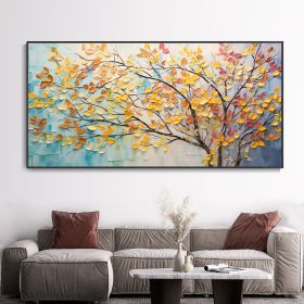 Hand Painted Oil Painting Large Colorful Tree Wall Art Boho Canvas Oil Painting Colorful Leaf Texture Palette Knife Art Contemporary Art Abstract Text (style: 1, size: 70x140cm)