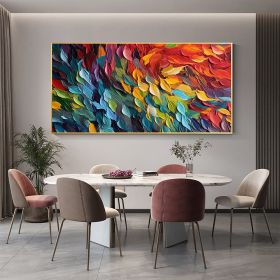 Handmade Oil Painting Original Colorful Feathers Oil Painting On Canvas Large Wall Art Abstract Colorful Painting Custom Painting Living room Home Wal (style: 1, size: 75x150cm)