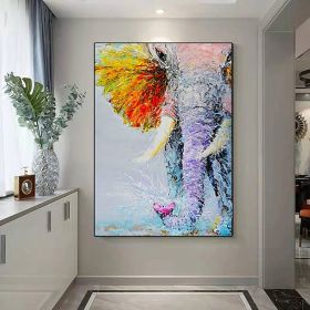 Handmade Oil Painting Canvas Wall Art Decoration Modern Animal Colourful Elephant Home Entryway Living Room Bedroom Luxurious Decoration Painting (style: 1, size: 50X70cm)