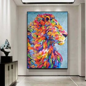 Oil Painting Handmade Hand Painted Wall Art Pop Cartoon Lion Animal Home Entryway Living Room Bedroom Luxurious Decoration Painting (style: 1, size: 50X70cm)