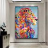 Oil Painting Handmade Hand Painted Wall Art Pop Cartoon Lion Animal Home Entryway Living Room Bedroom Luxurious Decoration Painting