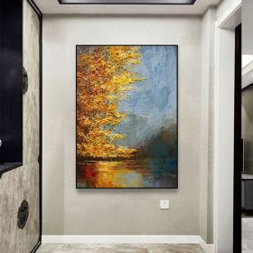 Handmade Oil Painting River Landscape Painting Original Oil Painting on Canvas Autumn Painting Trees Wall Art Boho Wall Decor Home Decor Bedroom Decor (style: 1, size: 50X70cm)