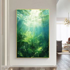 Hand Painted Oil Painting Abstract Water Scenery Oil Painting on Canvas Original Landscape Painting Living Room Home Decor Green Wall Art Custom Plant (style: 1, size: 100X150cm)