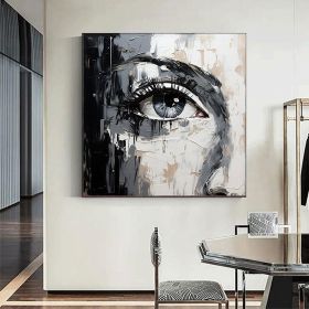 Hand Painted Oil Painting Palette Knife Eye painting Extra abstract wall art Black and white gold wall art face painting Bedroom Living room painting (style: 1, size: 120x120cm)