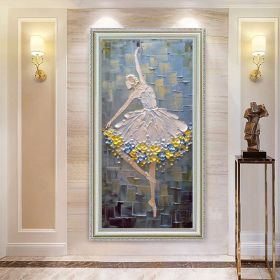 Hand Painted Oil Painting White Blue Yellow Ballet Girl Flower 3D Thick Palette Knife Oil Painting On Canvas Living Room Bedroom Decor Wall Art Painti (style: 1, size: 70x140cm)