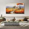 Hand Painted Oil Painting Original Village Landscape Oil Painting on Canvas Large Wall Art Minimalist Abstract Wall Art Orange Boho Wall Decor Living