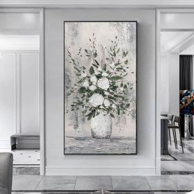 Handmade Oil Painting Abstract White Floral Vase Palette Knife Textured Oil Painting Modern Art On Canvas Grey Wall Art Foe Home Decor (style: 1, size: 140x280cm)