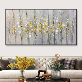 Hand Painted Modern Style Gold Tree Oil Painting Heave Textured Wall Art Golden Flowers Painting On Canvas For Home Decor Fedex Shipping Cost (style: 1, size: 80x160cm)