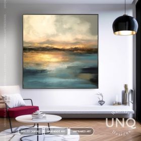 Handmade Oil Painting Luxury Golden Seascape Artwork For Bedroom Original Handmade Abstract Painting On Canvas Modern Home Decor Art Gold Sunrise Land (style: 1, size: 50x50cm)