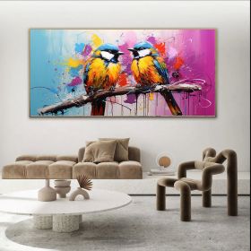 Hand Painted Oil Painting Large Canvas Two Birds On A Branch On Canvas Colorful Wall Art Pictures Animals Art  Posters Trendy Wall Art For Living Room (style: 1, size: 120x240cm)