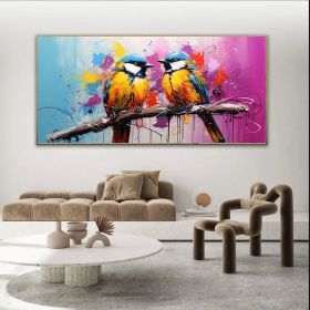 Hand Painted Oil Painting Large Canvas Two Birds On A Branch On Canvas Colorful Wall Art Pictures Animals Art  Posters Trendy Wall Art For Living Room (style: 1, size: 60x120cm)