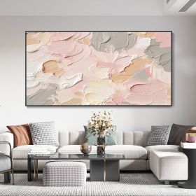 Hand Painted Original Abstract Oil Painting Thick Texture Cream Color Palette Multicolor Wall Art Boho Style Pink Painting Living Room Decor Minimalis (style: 1, size: 140x280cm)