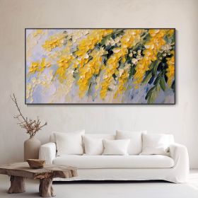 Hand Painted Blooming Yellow Flower Oil Painting Vibrant Spring Garden Landscape Modern Floral Artwork Warm Living Room Wall Decor Customizable Home G (style: 1, size: 70x140cm)