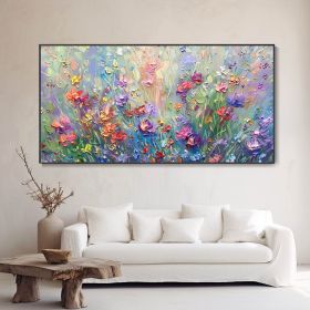 Hand Painted Original Spring Blooming Flower Field Oil Painting Modern Hand Splendid Floral Texture Art Boho Style Home Decor Custom Girl Birthday Gif (style: 1, size: 70x140cm)