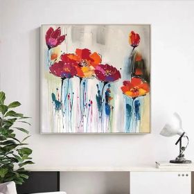 Handmade Oil Painting Abstract Floral Painting Large Canvas Painting Pink Flower Art Texture Colorful Oil Painting White Oversize Room Wall Art Pictur (style: 1, size: 100x100cm)