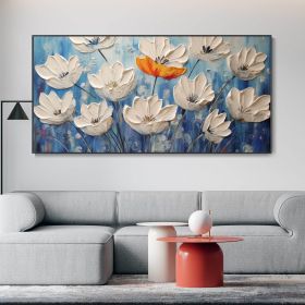 Handmade Oil Painting On Canvas Blooming White Flower Abstract Modern Floral Texture Art Elegant Home Wall Decor Palette Knife Painting Girl Birthday (style: 1, size: 100x200cm)