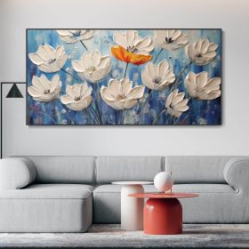 Handmade Oil Painting On Canvas Blooming White Flower Abstract Modern Floral Texture Art Elegant Home Wall Decor Palette Knife Painting Girl Birthday (style: 1, size: 140x280cm)