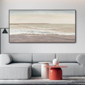 Hand Painted Original Abstract Tranquil Island Beach Oil Painting Brown Sea Art Coastline Wave Scenery Hand Modern Minimalist Home Wall Decor (style: 1, size: 100x200cm)