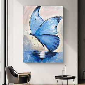 Hand Painted Custom Butterfly Oil Painting On Canvas Original Abstract White And Blue Painting Butterfly Art Minimalist Wall Art Texture Art (style: 1, size: 100X150cm)