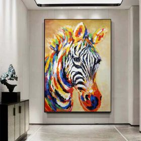 Hand Painted Animal Painting Impressionist Zebra Oil Painting On Canvas Colorful Animal Art Wall Art Multi-Colored Animal Art (style: 1, size: 60X90cm)