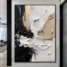 Handmade Oil Painting Black And White Textured Painting Large Abstract Painting Black And White Abstract Wall Art Black Minimalist Painting (style: 1, size: 50X70cm)