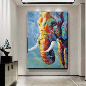 Hand Painted Impressionist Elephant Oil Painting On Canvas- Contemporary Multi-Colored Safari Animal Fine Art Colorful Wall Art For Home Decor (style: 1, size: 140x210cm)