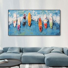 Handmade Oil Painting Custom Colored Surfboard Original Summer Surfing Swimming Party Abstract Blue Ocean Seascape Canvas Wall Art Home Decor Gift (style: 1, size: 40x80cm)