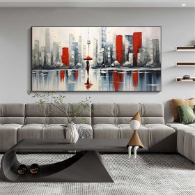 Original City Rainy View Handmade Oil Painting On Canvas Large Wall Art Abstract Minimalist Lonely Cityscape Art Custom Modern Living Room Wall Decor (style: 1, size: 40x80cm)