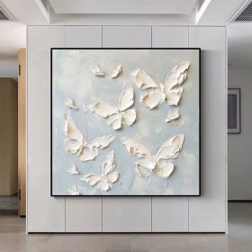 Hand Painted Blue Wall Animal Oil Painting Canvas Wall Art White Beautiful Butterfly Textured Art Custom Butterfly Painting Butterfly Wall Art Minimal (style: 1, size: 60x60cm)