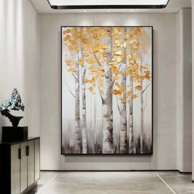 Handmade Oil Painting Original Landscape Painting Birch Trees Painting Gray Gold Wall Art Extra Large Wall Art Painting Modern Wall Decor Contemporary (style: 1, size: 50X70cm)