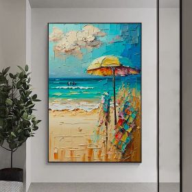 Handmade Oil Painting Abstract Beach Canvas Painting Large Original Sunshine Ocean Coast Seascape Oil Painting Wall Art Modern Blue Beige Living Room (style: 1, size: 50X70cm)