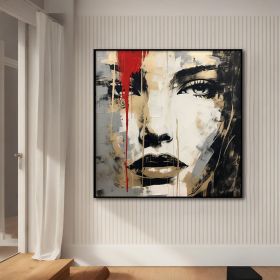 Handmade Oil Painting Woman Face Red Gray Gold Black Textured Figure Painting Acrylic Abstract Oil Painting Wall Decor Living Room Office (style: 1, size: 160x160cm)