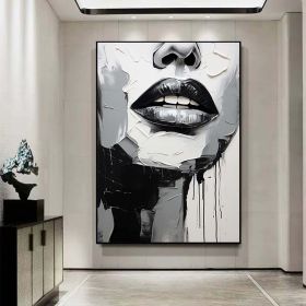 Handmade Oil Painting Sleeping Beauty Wall Art Abstract Face Painting Black And White Textured Painting Palette Knife Wall Art Living Room Wall Decor (style: 1, size: 50X70cm)