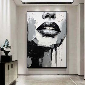 Handmade Oil Painting Sleeping Beauty Wall Art Abstract Face Painting Black And White Textured Painting Palette Knife Wall Art Living Room Wall Decor (style: 1, size: 60X90cm)