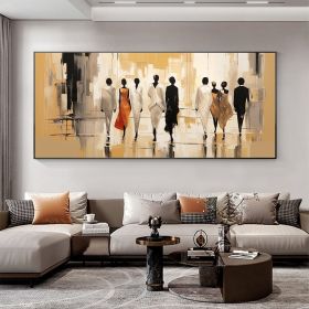 Hand Painted Abstract Walking People Oil Painting On Canvas Large Wall Art Original Golden Modern Wall Art Living Room Wall Decor Retro Wall Art Gift (style: 1, size: 40x80cm)