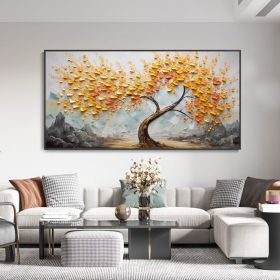 Hand Painted Tree Texture Landscape Painting Modern Tower Tree Canvas Oil Art Living Room Decor Orange Autumn Wall Mural Bedroom Wall Decor Warm (style: 1, size: 40x80cm)