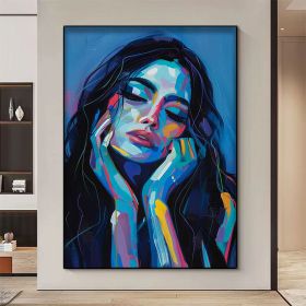 Handmade Oil Painting Colorful Portrait Painting A Beautiful Woman With Long Black Hair On Canvas Wall Art Figure Painting Art Modern Art For Home Dec (style: 1, size: 120x160cm)