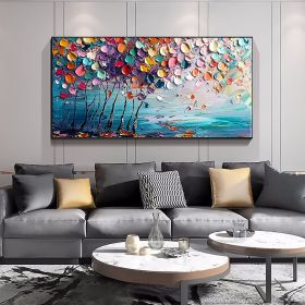 Hand Painted Oil Painting Abstract Colorful Floral Canvas Wall Art Thick Textured Petal Knife Painting Contemporary Home Decor Customized Sofa Artwork (style: 1, size: 140x280cm)