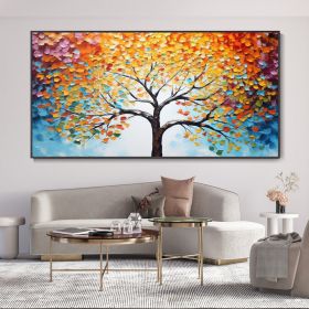 Hand Painted Abstract Oil Painting Landscape Textured Knife Original Artwork Boho Decor Colorful Tree Texture Canvas Wall Hanging Christmas Gift Home (style: 1, size: 100x200cm)