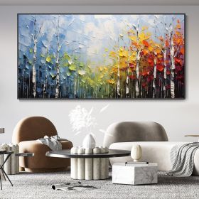 Hand Painted Large Original Canvas Oil Painting Wall Decor Blue Sky And Colorful Forest Painting Living Room Art Hand Textured Painting Bedroom Decor (style: 1, size: 40x80cm)