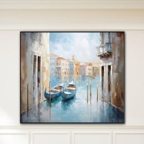 Handmade Oil Painting Gondolas In Canal Venice Cityscape Textured Blue Ocean Painting Abstract Oil Painting Wall Decor Living Room Office Wall Art (style: 1, size: 160x160cm)