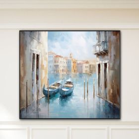 Handmade Oil Painting Gondolas In Canal Venice Cityscape Textured Blue Ocean Painting Abstract Oil Painting Wall Decor Living Room Office Wall Art (style: 1, size: 140x140cm)