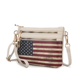 MKF Collection Alisson Vegan Leather Women FLAG Crossbody-Wristlet Bag by Mia K (Material: Vegan Leather, Color: Beige)